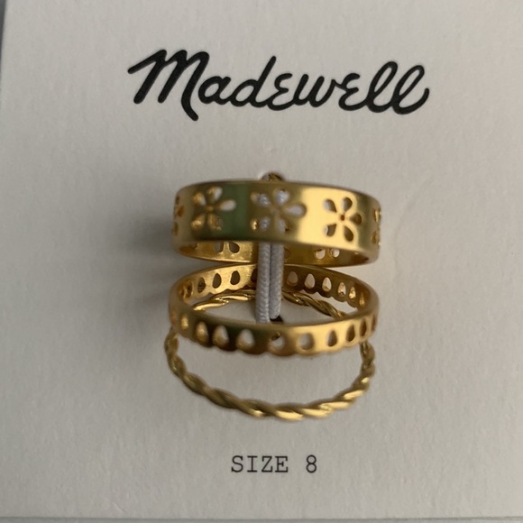 🆕 Madewell Eyelet Lace Stacking Ring Set Gold Tone NWT New Size 8 - Picture 3 of 3